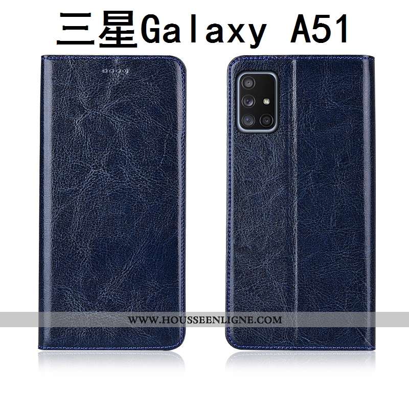 Coque Samsung Galaxy A51 Délavé En Daim Cuir Véritable Nouveau Modèle Fleurie Marron Clamshell