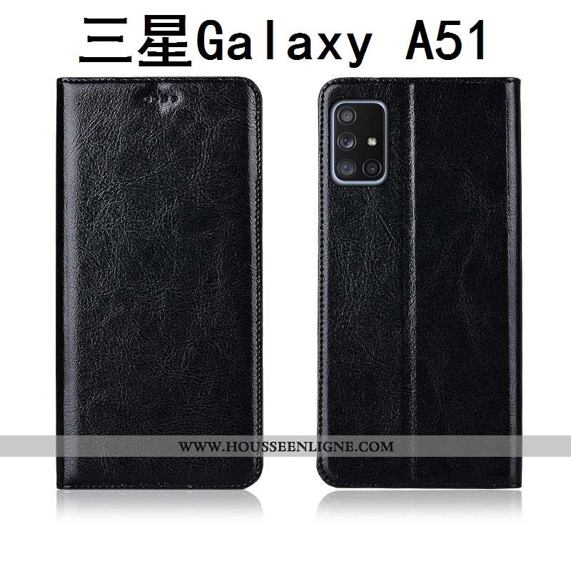 Coque Samsung Galaxy A51 Délavé En Daim Cuir Véritable Nouveau Modèle Fleurie Marron Clamshell