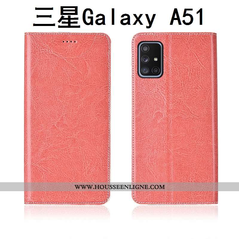 Coque Samsung Galaxy A51 Délavé En Daim Cuir Véritable Nouveau Modèle Fleurie Marron Clamshell
