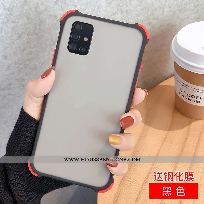 Coque Samsung Galaxy A51 Délavé En Daim Tendance Protection Noir Fluide Doux Étoile Étui