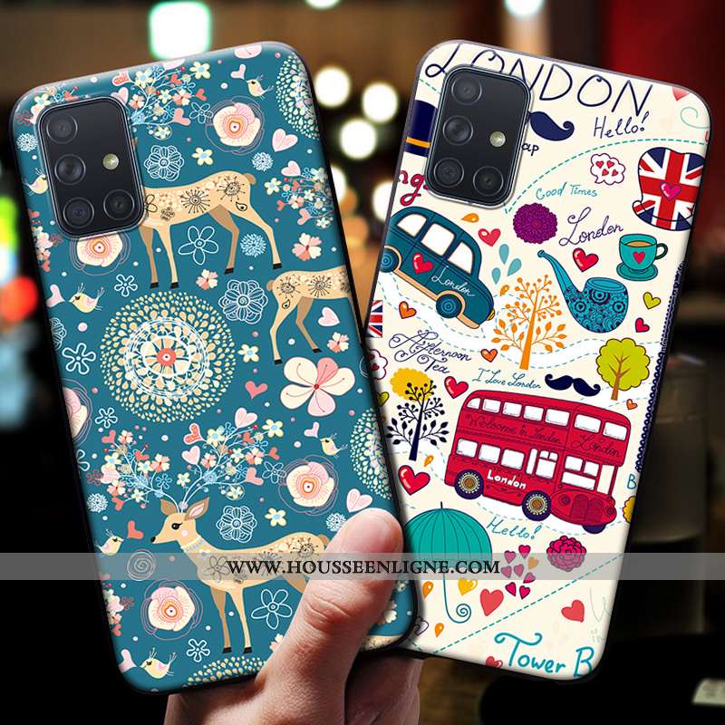 Coque Samsung Galaxy A51 Fluide Doux Silicone Bleu Protection Étoile Gaufrage