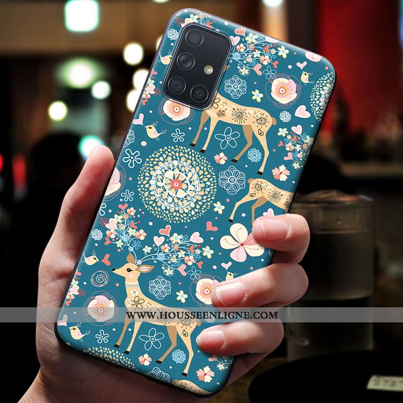 Coque Samsung Galaxy A51 Fluide Doux Silicone Bleu Protection Étoile Gaufrage