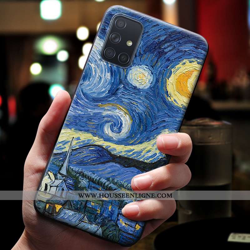 Coque Samsung Galaxy A51 Fluide Doux Silicone Bleu Protection Étoile Gaufrage