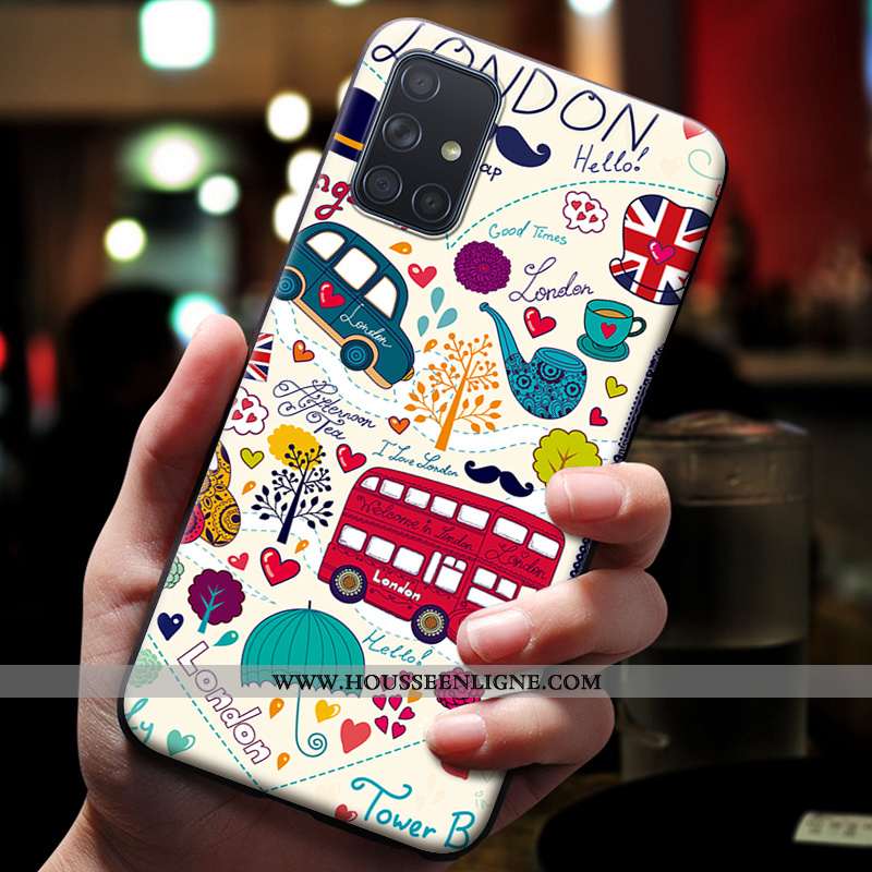 Coque Samsung Galaxy A51 Fluide Doux Silicone Bleu Protection Étoile Gaufrage