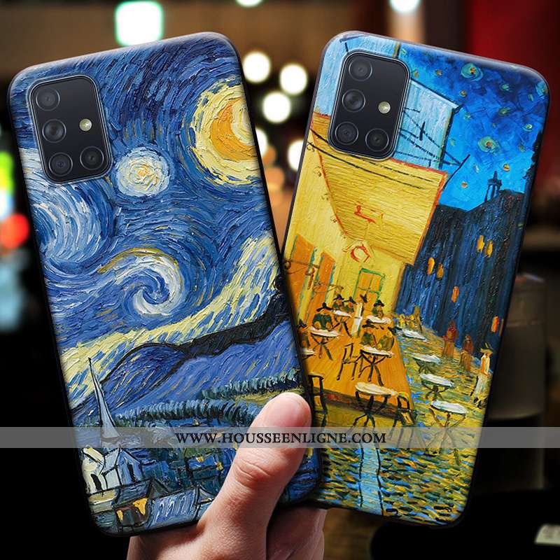 Coque Samsung Galaxy A51 Fluide Doux Silicone Bleu Protection Étoile Gaufrage