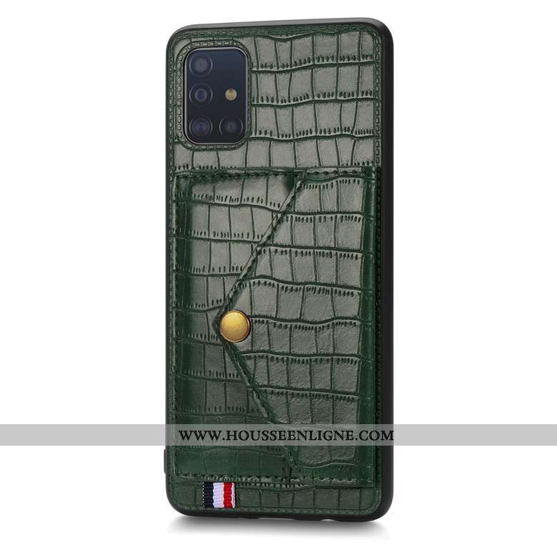 Coque Samsung Galaxy A51 Modèle Fleurie Silicone Vert Portefeuille Étui Incassable Crocodile Verte