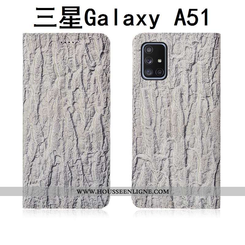Coque Samsung Galaxy A51 Protection Délavé En Daim Cuir Incassable Nouveau Cuir Véritable Rouge