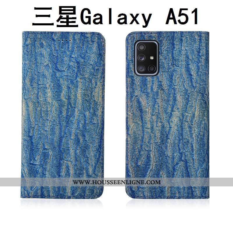 Coque Samsung Galaxy A51 Protection Délavé En Daim Cuir Incassable Nouveau Cuir Véritable Rouge