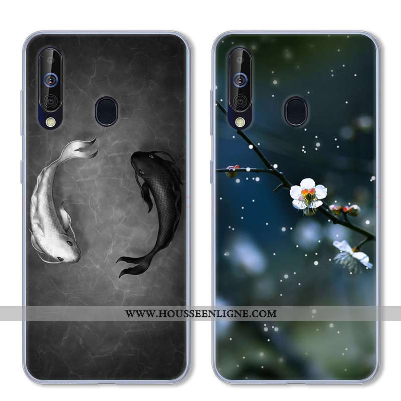 Coque Samsung Galaxy A60 Fluide Doux Silicone Incassable Étoile Étui Téléphone Portable Noir