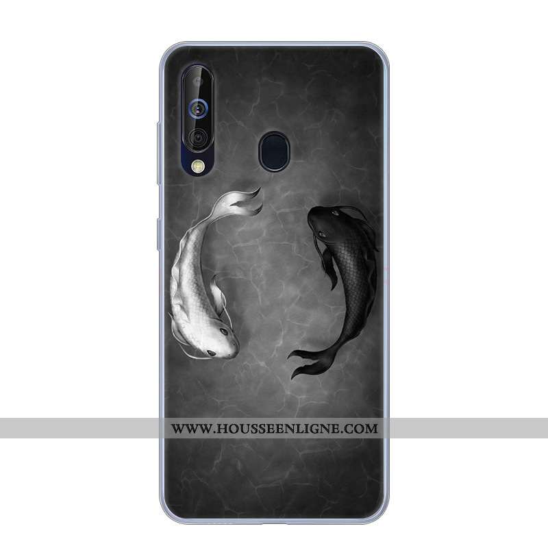 Coque Samsung Galaxy A60 Fluide Doux Silicone Incassable Étoile Étui Téléphone Portable Noir