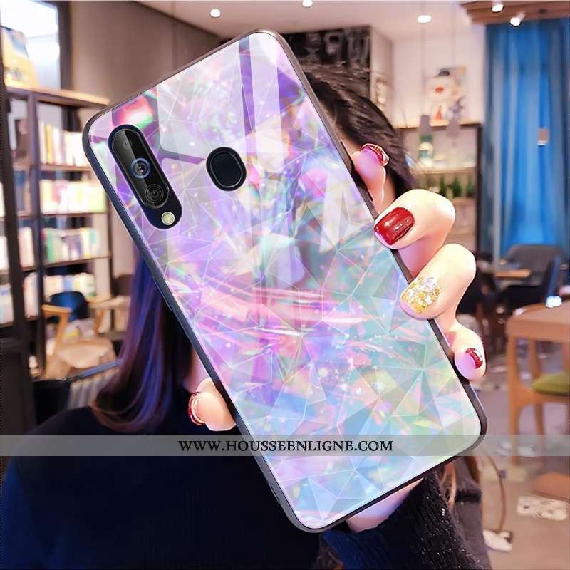 Coque Samsung Galaxy A60 Modèle Fleurie Losange Téléphone Portable Net Rouge Rose Étoile