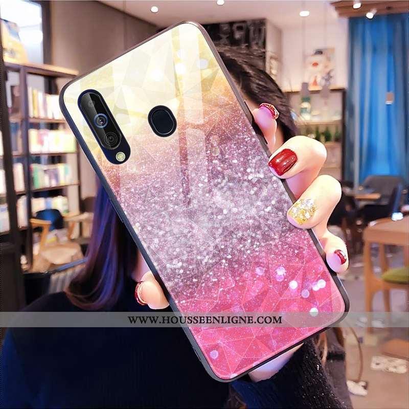 Coque Samsung Galaxy A60 Modèle Fleurie Losange Téléphone Portable Net Rouge Rose Étoile