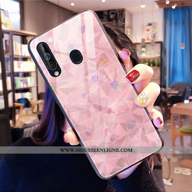 Coque Samsung Galaxy A60 Modèle Fleurie Losange Téléphone Portable Net Rouge Rose Étoile