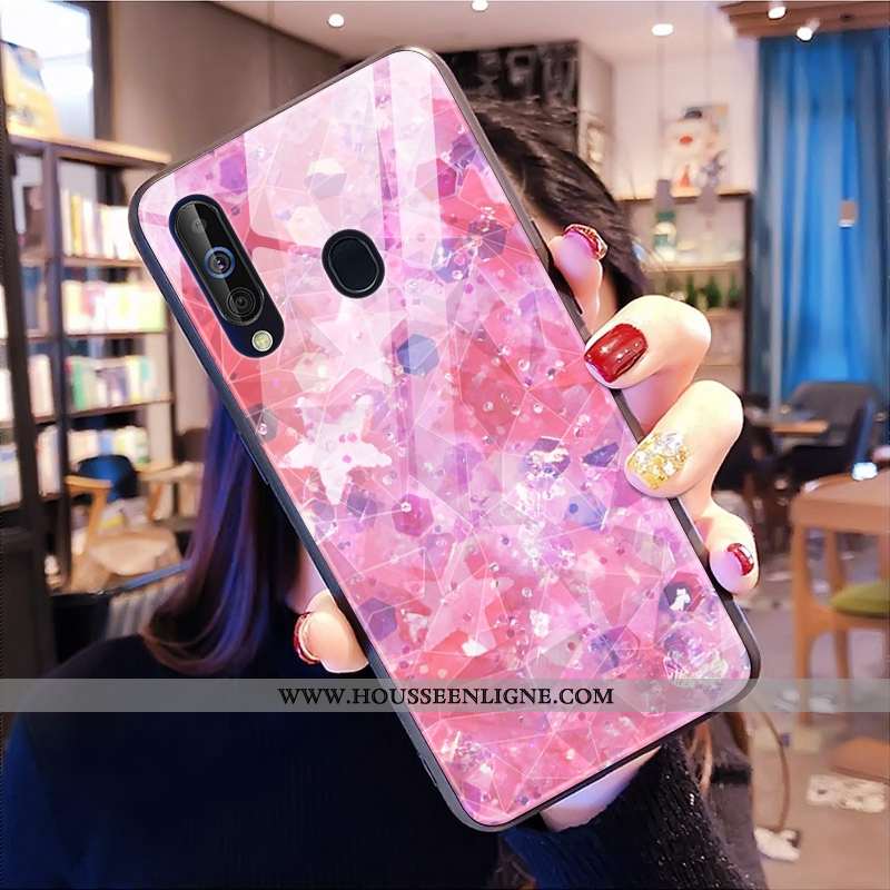 Coque Samsung Galaxy A60 Modèle Fleurie Losange Téléphone Portable Net Rouge Rose Étoile
