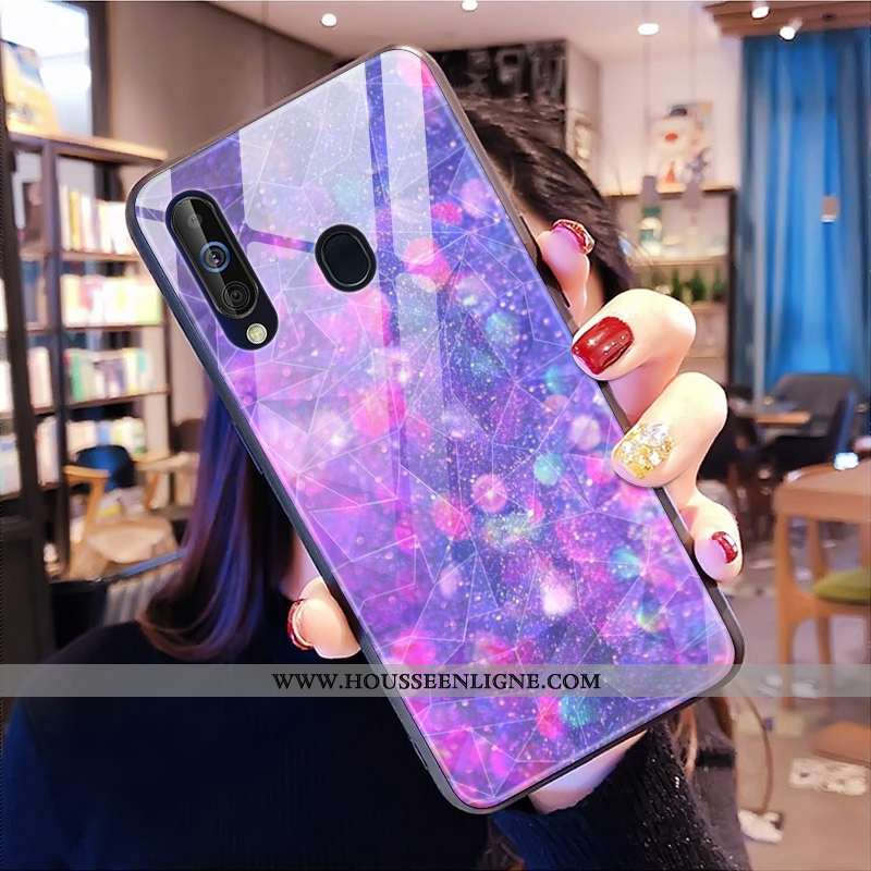 Coque Samsung Galaxy A60 Modèle Fleurie Losange Téléphone Portable Net Rouge Rose Étoile