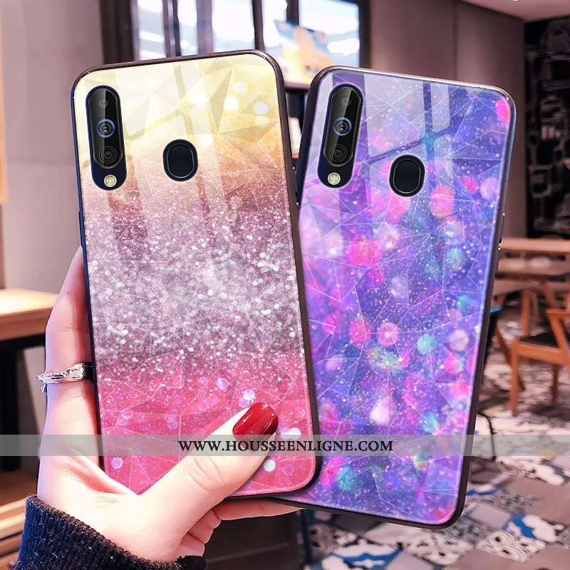 Coque Samsung Galaxy A60 Modèle Fleurie Losange Téléphone Portable Net Rouge Rose Étoile