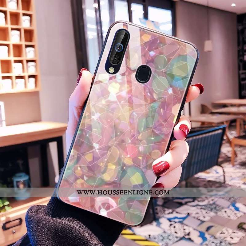 Coque Samsung Galaxy A60 Modèle Fleurie Losange Téléphone Portable Net Rouge Rose Étoile