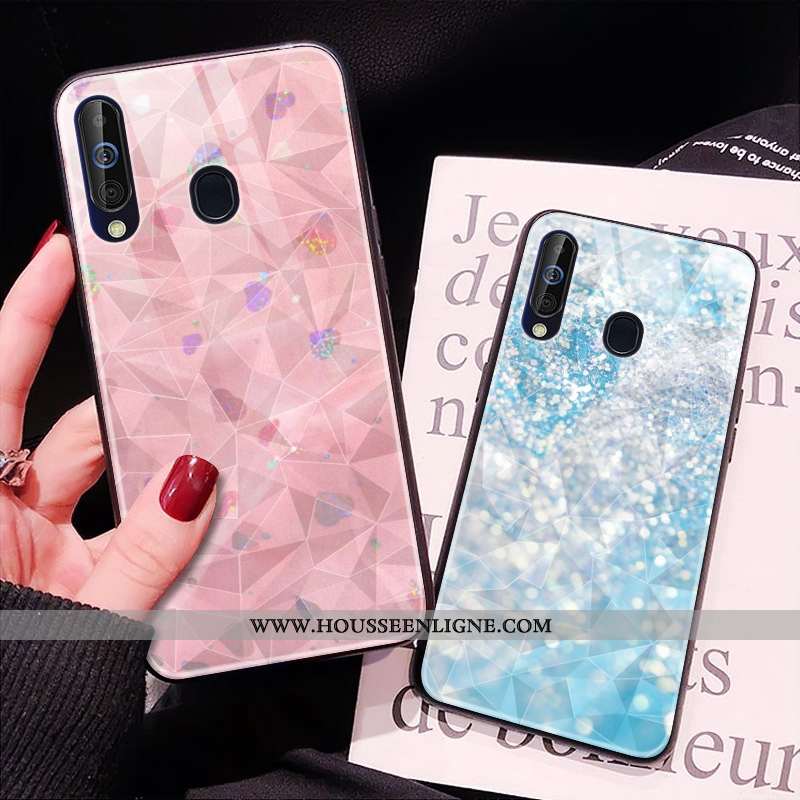 Coque Samsung Galaxy A60 Modèle Fleurie Losange Téléphone Portable Net Rouge Rose Étoile