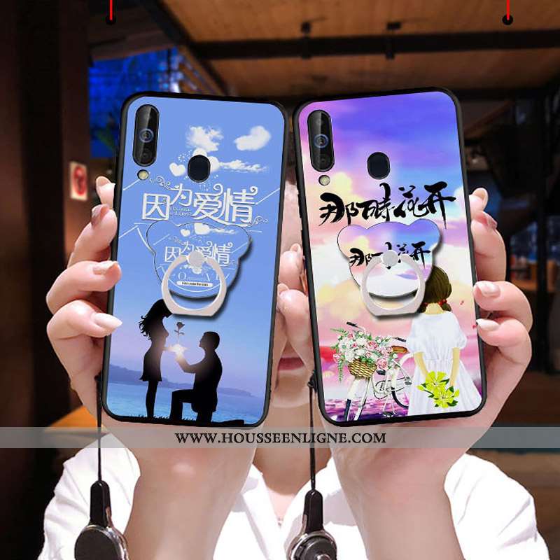 Coque Samsung Galaxy A60 Protection Délavé En Daim Étui Noir Tout Compris Téléphone Portable Fluide 