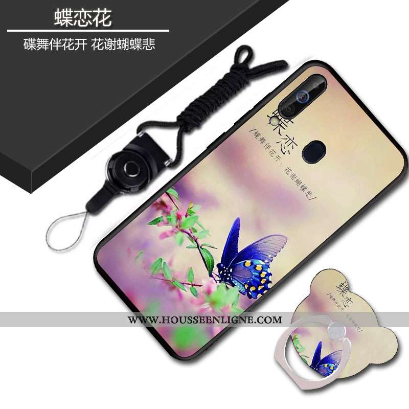 Coque Samsung Galaxy A60 Protection Délavé En Daim Étui Noir Tout Compris Téléphone Portable Fluide 