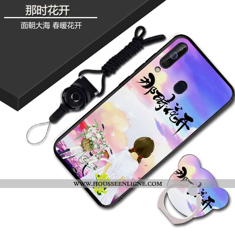 Coque Samsung Galaxy A60 Protection Délavé En Daim Étui Noir Tout Compris Téléphone Portable Fluide 