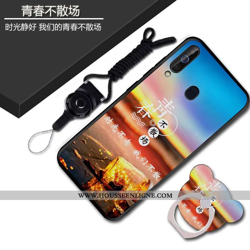 Coque Samsung Galaxy A60 Protection Délavé En Daim Étui Noir Tout Compris Téléphone Portable Fluide 