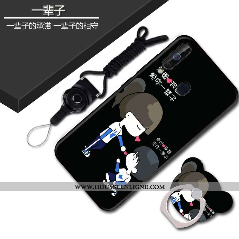 Coque Samsung Galaxy A60 Protection Délavé En Daim Étui Noir Tout Compris Téléphone Portable Fluide 