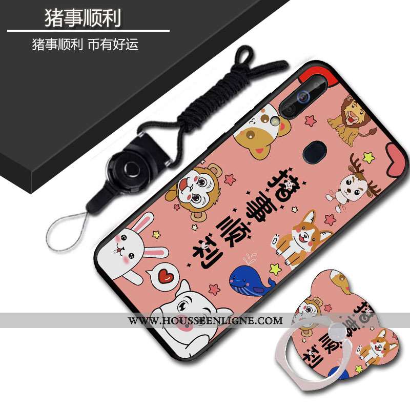 Coque Samsung Galaxy A60 Protection Délavé En Daim Étui Noir Tout Compris Téléphone Portable Fluide 