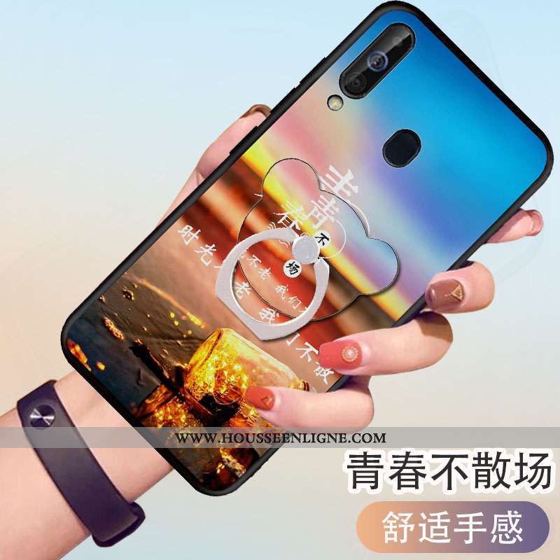 Coque Samsung Galaxy A60 Protection Délavé En Daim Étui Noir Tout Compris Téléphone Portable Fluide 