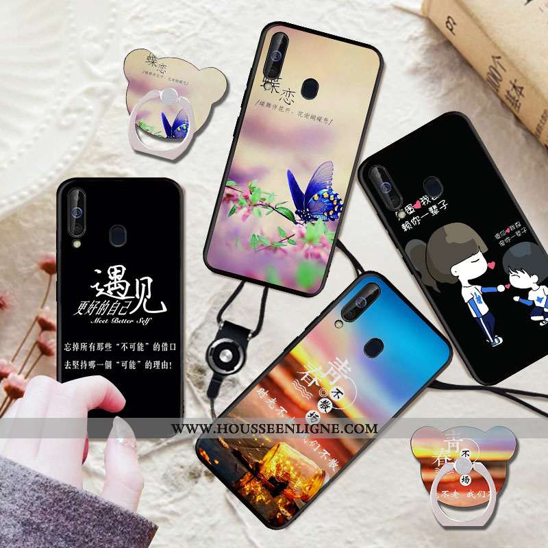 Coque Samsung Galaxy A60 Protection Délavé En Daim Étui Noir Tout Compris Téléphone Portable Fluide 