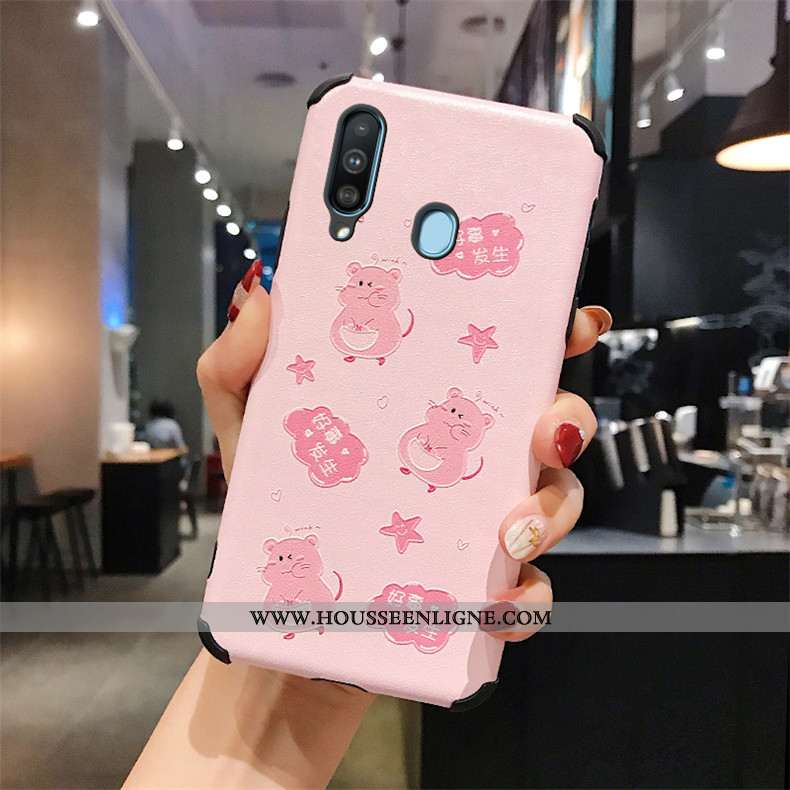 Coque Samsung Galaxy A60 Protection Gaufrage Rose Téléphone Portable Étui Incassable Fluide Doux