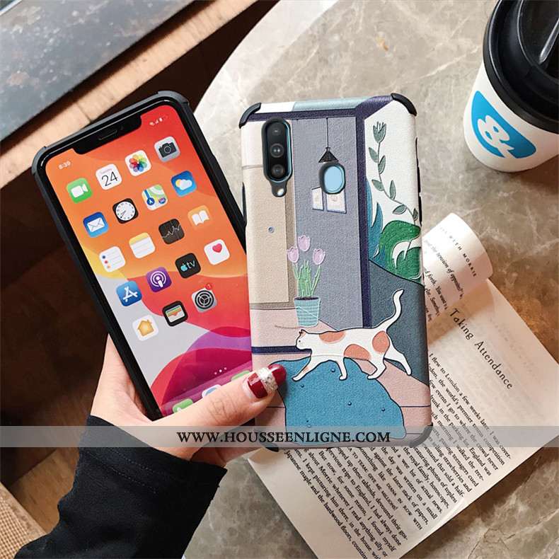 Coque Samsung Galaxy A60 Protection Gaufrage Rose Téléphone Portable Étui Incassable Fluide Doux