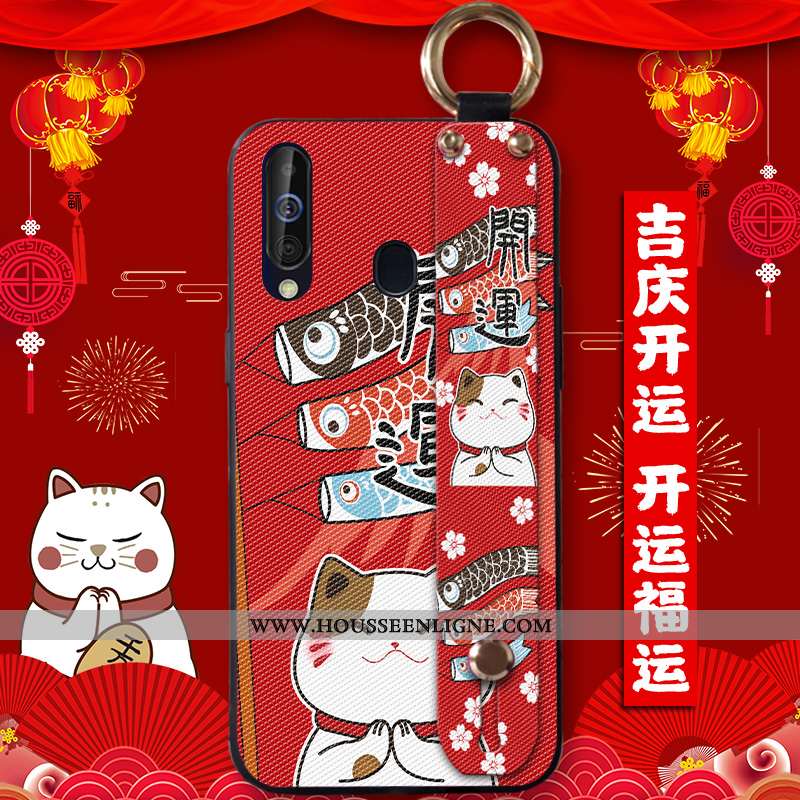 Coque Samsung Galaxy A60 Protection Tendance Silicone Étoile Fluide Doux Étui Chat Rouge