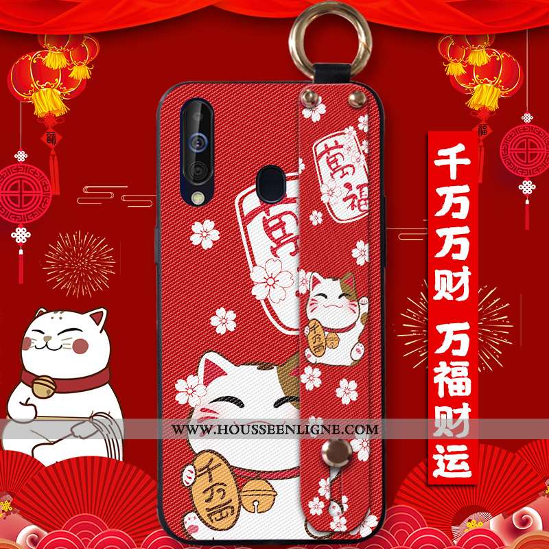 Coque Samsung Galaxy A60 Protection Tendance Silicone Étoile Fluide Doux Étui Chat Rouge