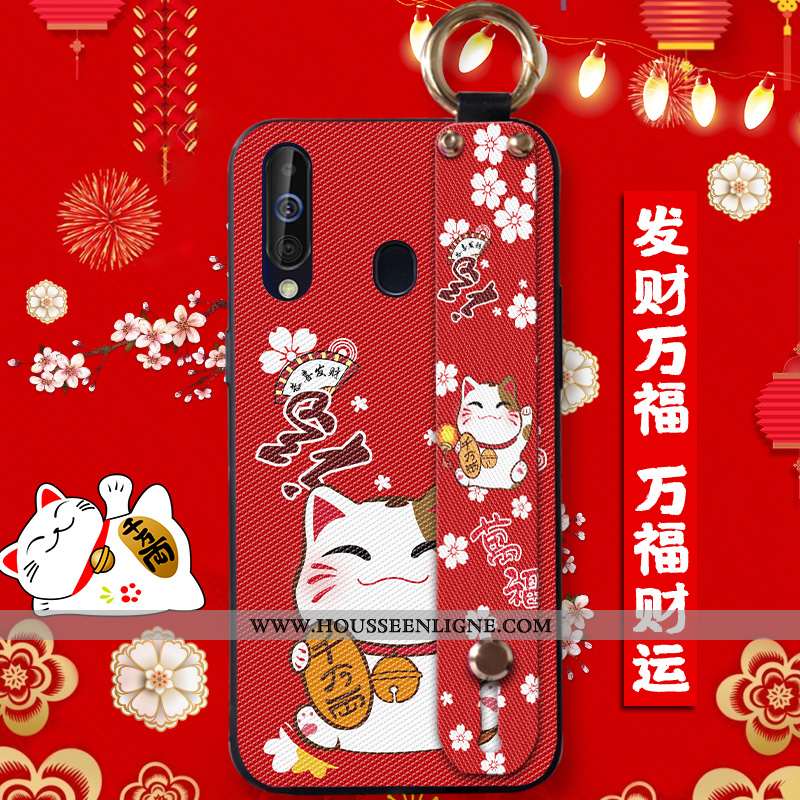 Coque Samsung Galaxy A60 Protection Tendance Silicone Étoile Fluide Doux Étui Chat Rouge
