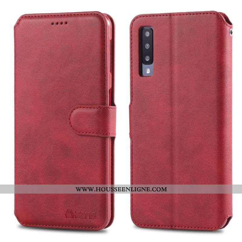 Coque Samsung Galaxy A70 Cuir Fluide Doux Housse Portefeuille Rouge Protection