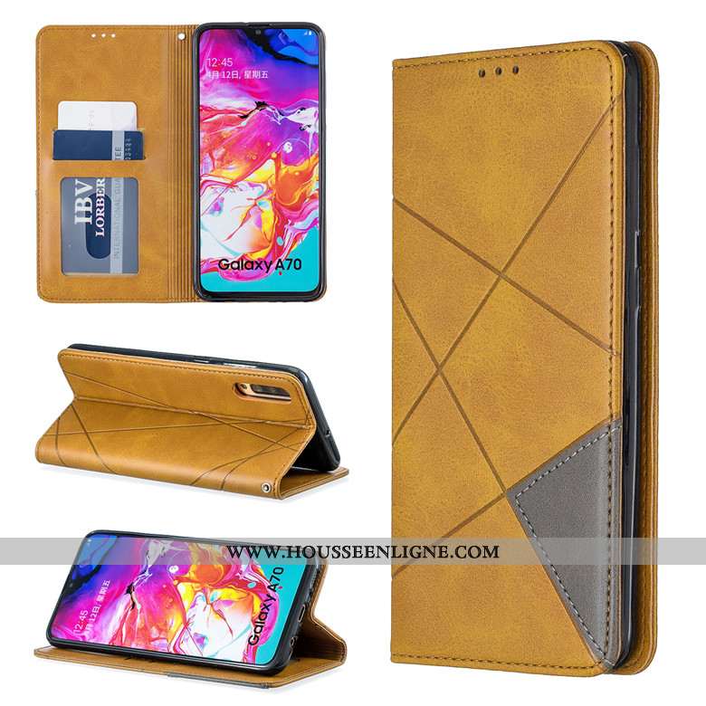 Coque Samsung Galaxy A70 Cuir Protection Étui Incassable Étoile Jaune Clamshell