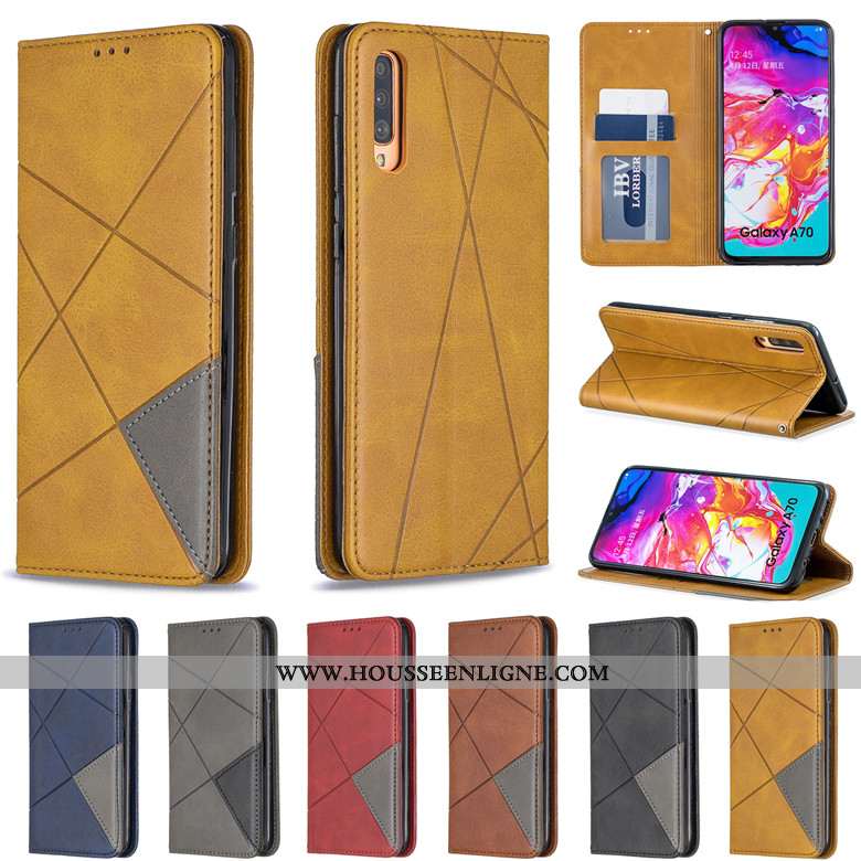 Coque Samsung Galaxy A70 Cuir Protection Étui Incassable Étoile Jaune Clamshell