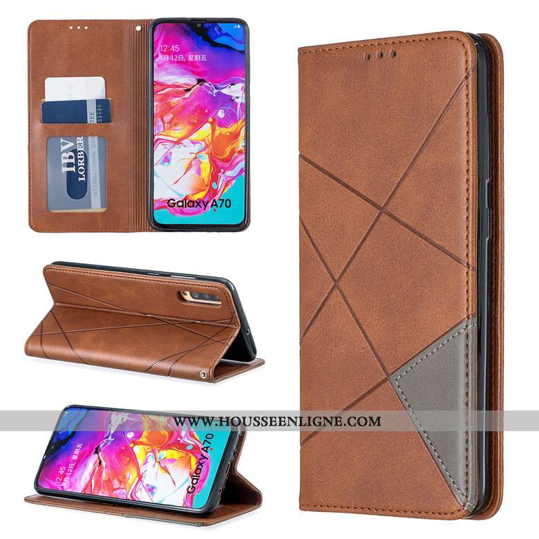 Coque Samsung Galaxy A70 Cuir Protection Étui Incassable Étoile Jaune Clamshell