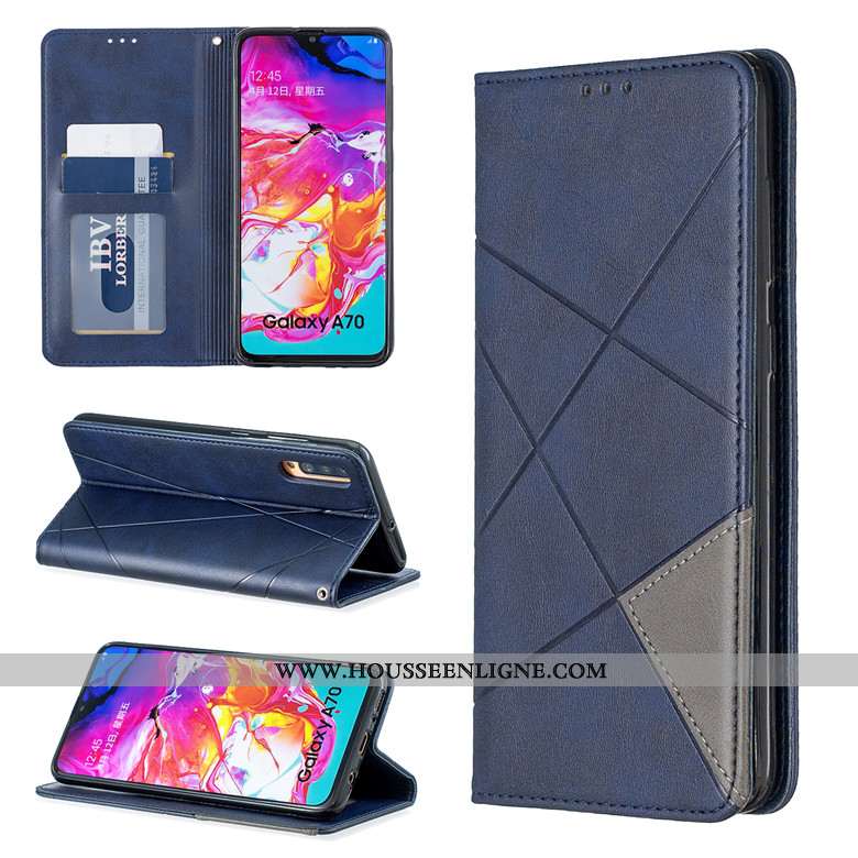 Coque Samsung Galaxy A70 Cuir Protection Étui Incassable Étoile Jaune Clamshell