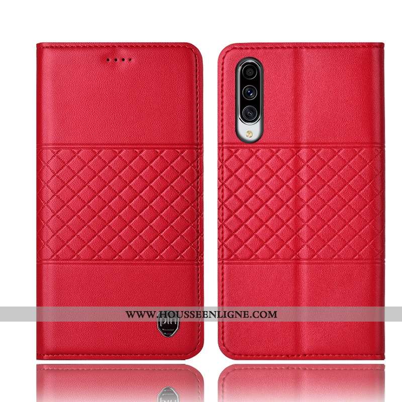 Coque Samsung Galaxy A70 Cuir Véritable Protection Rouge Mesh Tout Compris Étui