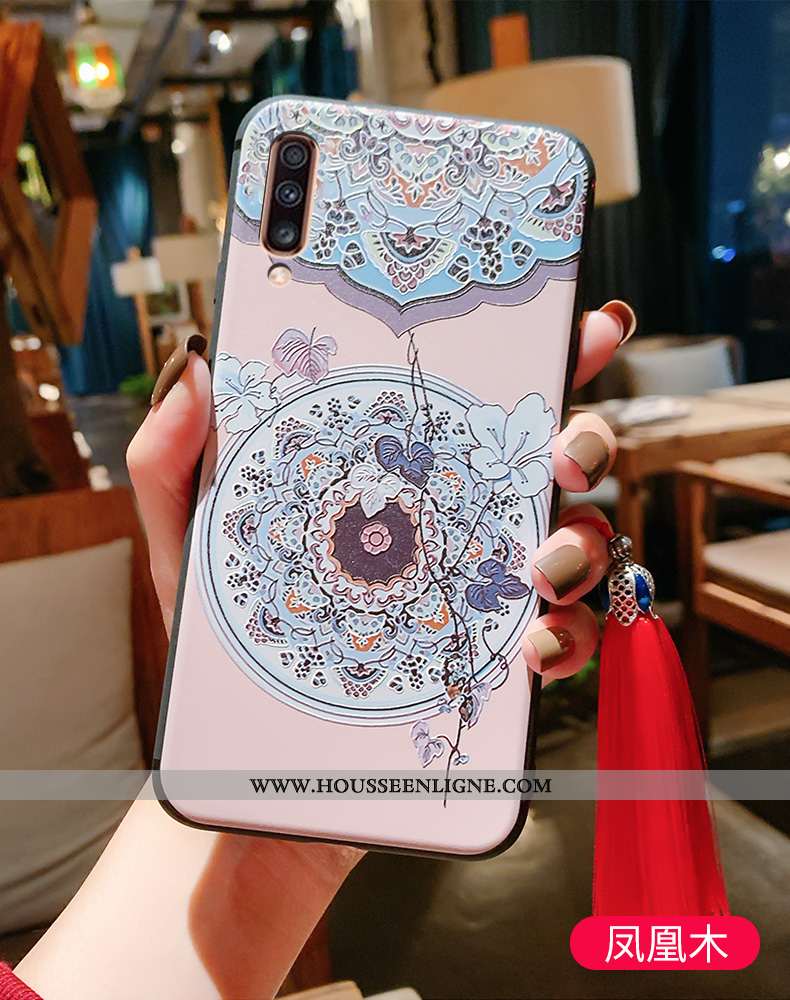 Coque Samsung Galaxy A70 Gaufrage Vintage Protection Bleu Tout Compris Style Chinois Fluide Doux
