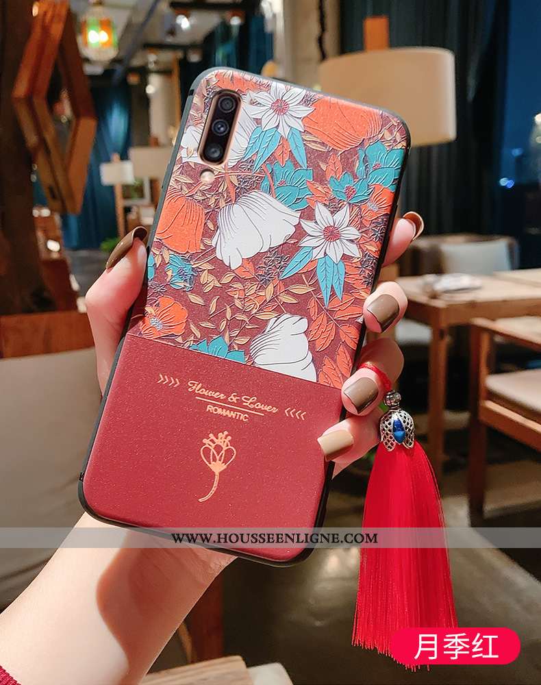 Coque Samsung Galaxy A70 Gaufrage Vintage Protection Bleu Tout Compris Style Chinois Fluide Doux