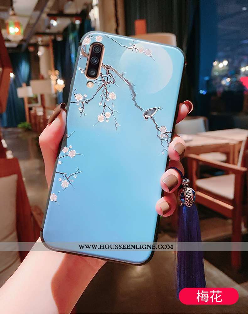 Coque Samsung Galaxy A70 Gaufrage Vintage Protection Bleu Tout Compris Style Chinois Fluide Doux