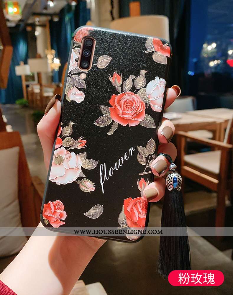 Coque Samsung Galaxy A70 Gaufrage Vintage Protection Bleu Tout Compris Style Chinois Fluide Doux