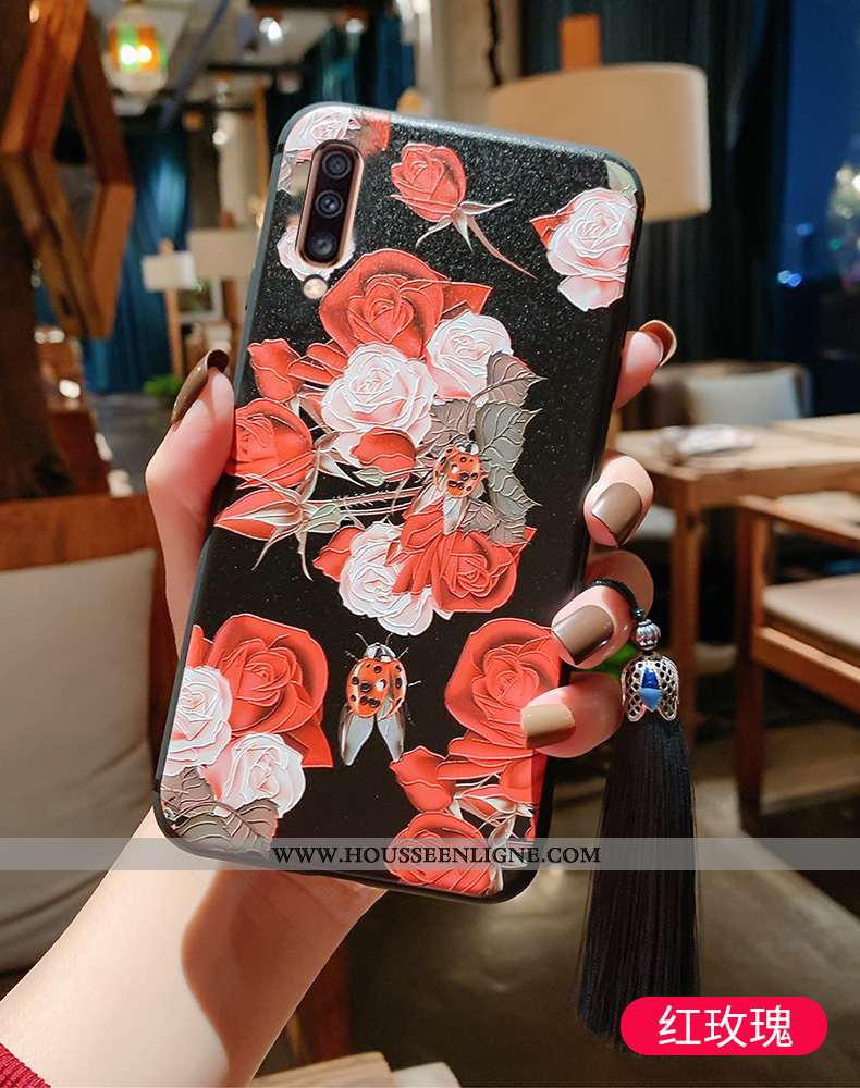 Coque Samsung Galaxy A70 Gaufrage Vintage Protection Bleu Tout Compris Style Chinois Fluide Doux