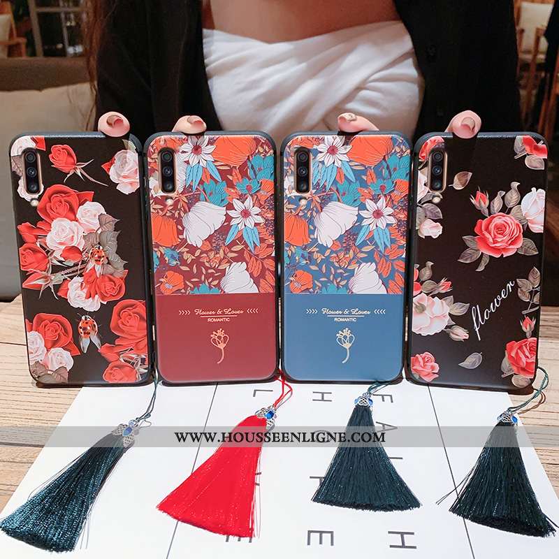 Coque Samsung Galaxy A70 Gaufrage Vintage Protection Bleu Tout Compris Style Chinois Fluide Doux