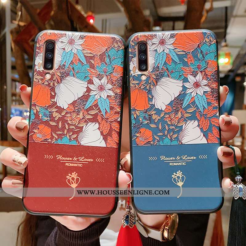 Coque Samsung Galaxy A70 Gaufrage Vintage Protection Bleu Tout Compris Style Chinois Fluide Doux