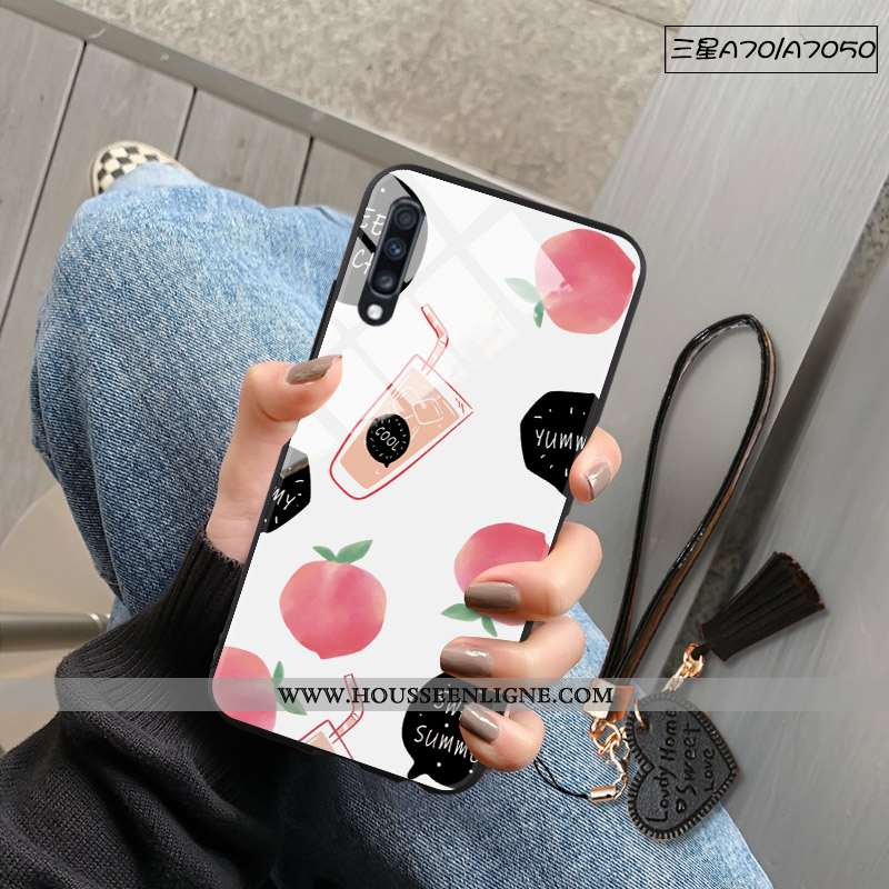Coque Samsung Galaxy A70 Protection Verre Tendance Miroir Fruit Étoile Frais Blanche