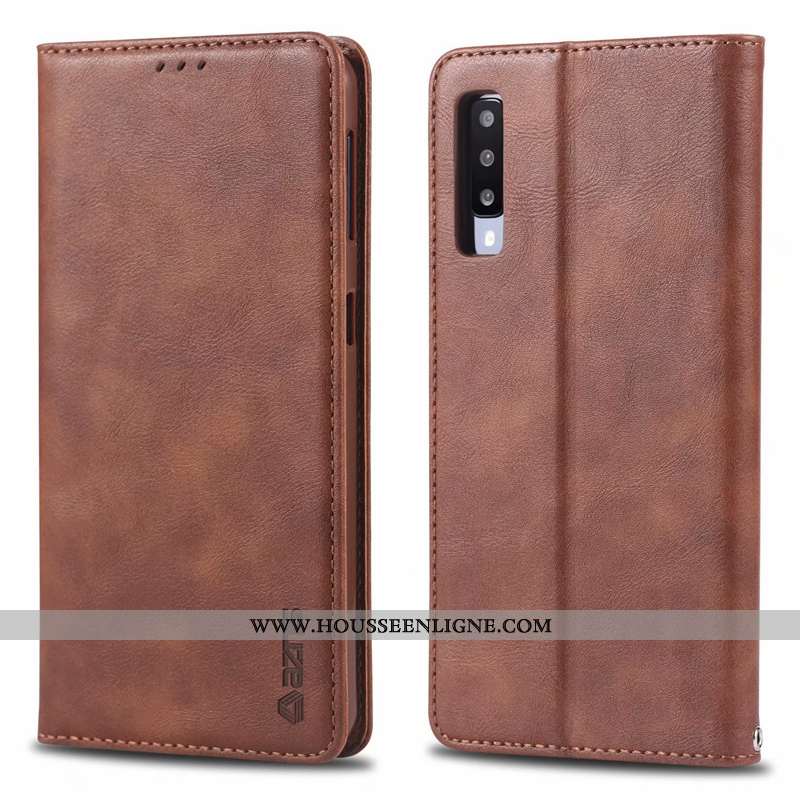 Coque Samsung Galaxy A70s Protection Cuir Business Étui Étoile Luxe Marron